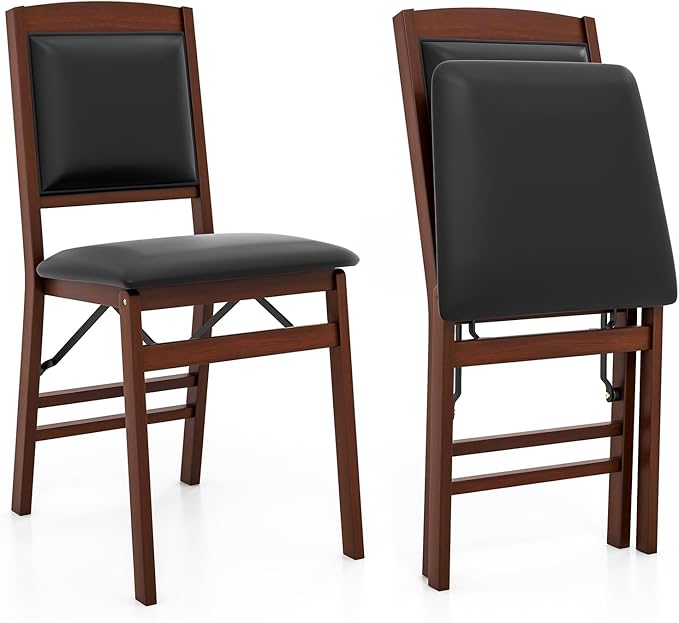 Giantex Folding Dining Chairs Set of 2, Foldable Wood Kitchen Chairs with Padded Seat, Solid Wood Frame, Max Load 400 Lbs,...
