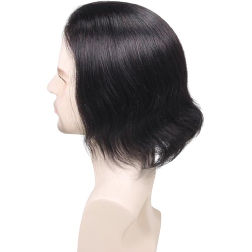 Voloria Swiss Lace Front with PU Men's Toupee Man Hairpieces Human Hair Replacement System for Men 4.5x7inch 10inches Long Hair 1B Black Color