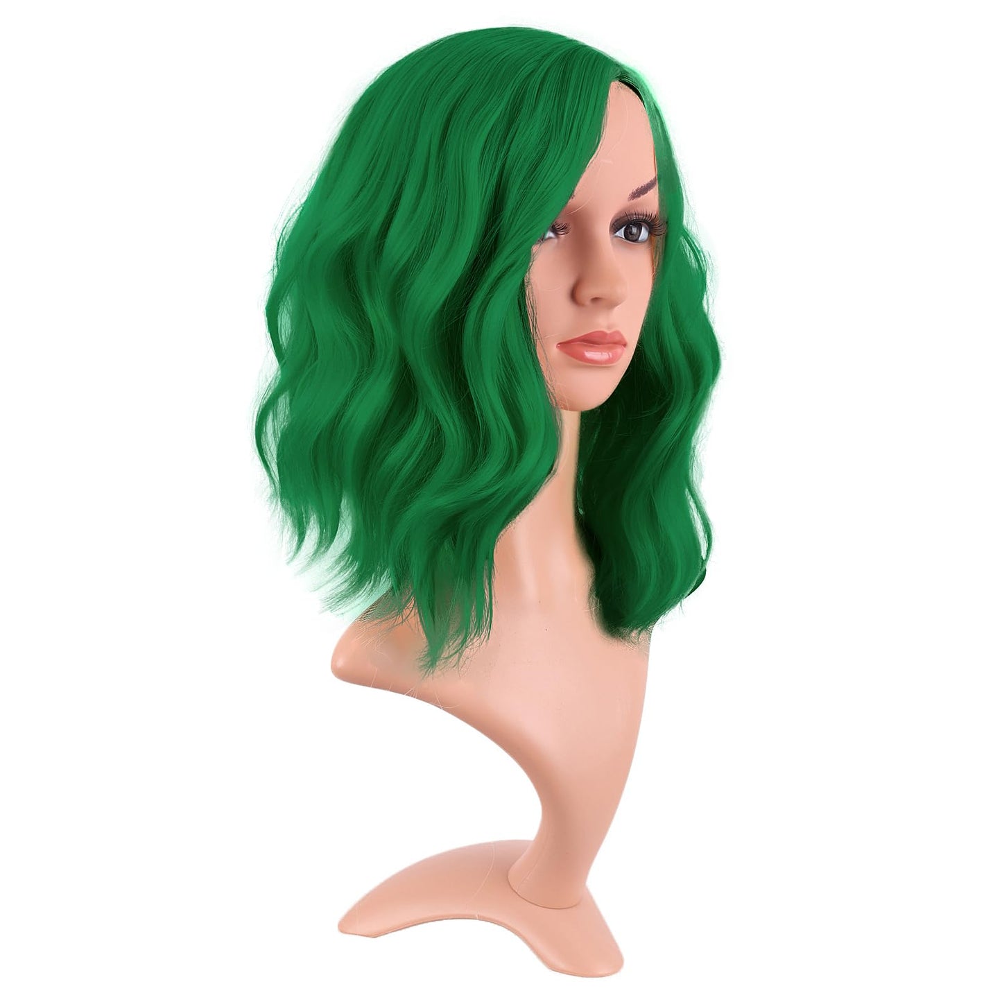 MapofBeauty 14 Inch/35 cm Bob Wavy Short Curly Body Wave Cosplay Anime Synthetic Hair Party Wig (Grass Green)