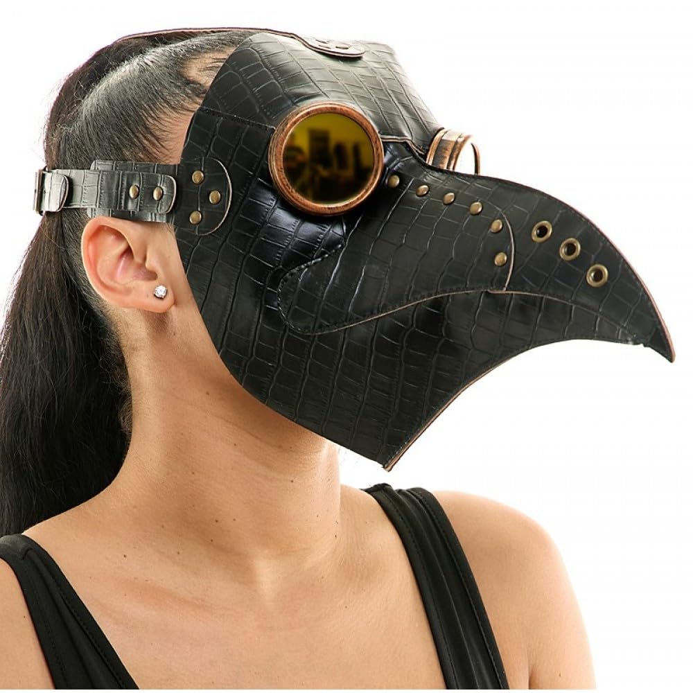STORM BUY Steampunk Plague Doctor Mask Long Nose Bird Masquerade Mask For Halloween Costume Cosplay party (Black Leather)