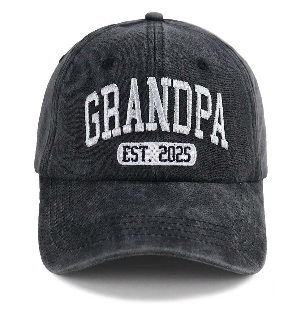 Grandpa and Grandma Est 2025 Hats for Men Women, New Grandparents Birthday Gifts for Baby Announcement, First Time Grandpa Grandma Baseball Cap Black