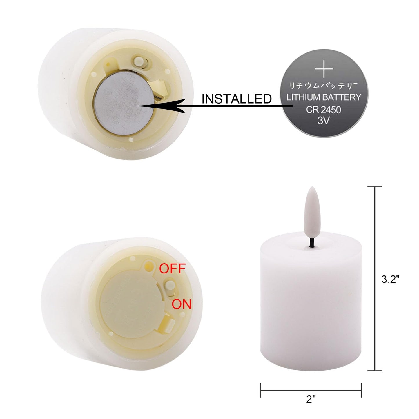 KunSwenn LED Votive Flickering Flameless Candles, Flameless Pillar Candlesticks with 3D Wick Realistic, Real Wax Candles Battery Operated for Wedding Birthday Home Decor (Battery Included)