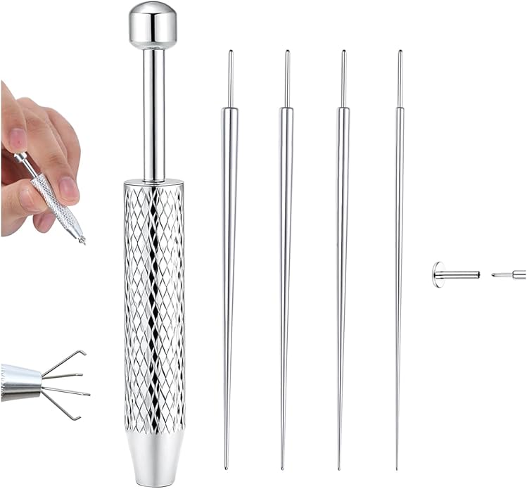 Piercing Taper Ball Grabber Tool for Changing Jewelry - 14G 16G 18G 20G Stainless Steel Flat Back Earrings Applicator Tool Threadless Insertion Pin Thread Body Piercing Kit for Ear Nose Lip