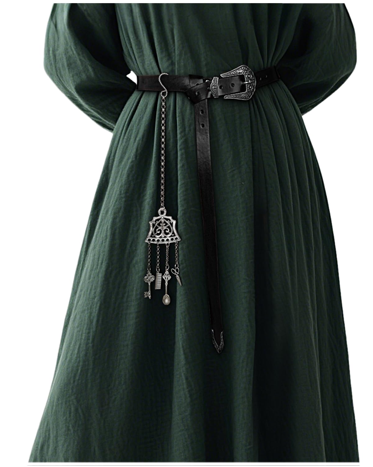 Joukavor Medieval Leather Belt with Chatelaine Tools Clip Renaissance Accessories Set (Black)