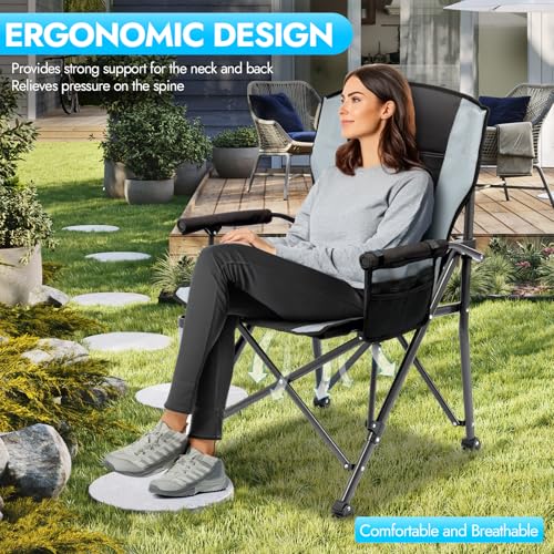 2 Pack Oversized Folding Camping Chair for Adults, Supports 450 LBS Camping Chairs, Heavy Duty Camping Chair with Side Poc...