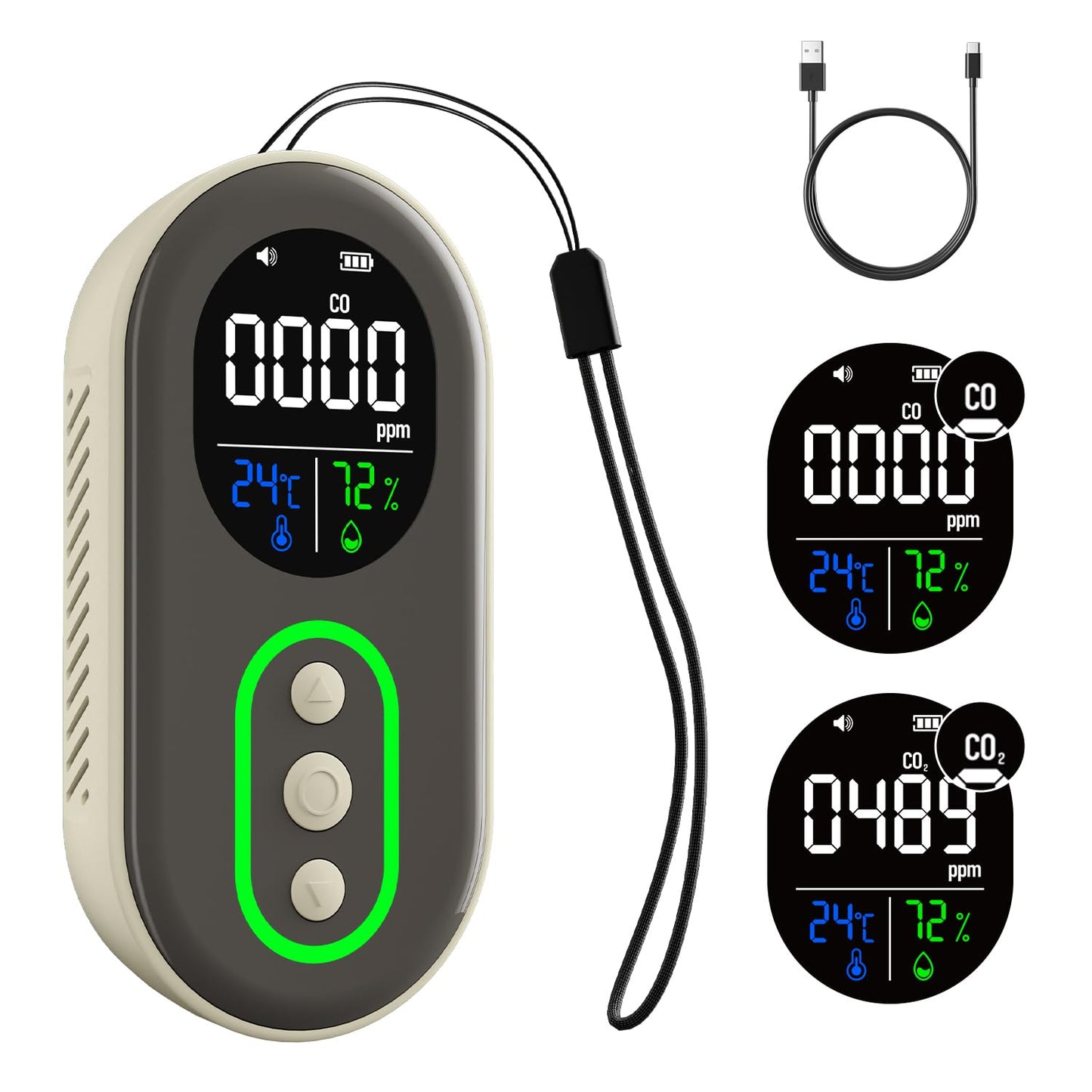 GasDoc DS-399PRO Carbon Monoxide and Carbon Dioxide Detectors, 4-in-1 Portable CO2 & CO Detector with Audible & Visual Alarm, Rechargeable CO & CO2 Meter for Home, Travel, Camping, Car, 72H Standby