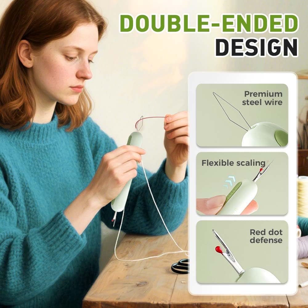 2 in 1 Needle Threader Seam Ripper, Upgraded Sewing Kit Tool for Needle Threading and Seam Removal, Quilting Stitching Supplies for Elderly and Sewing Enthusiasts (White)