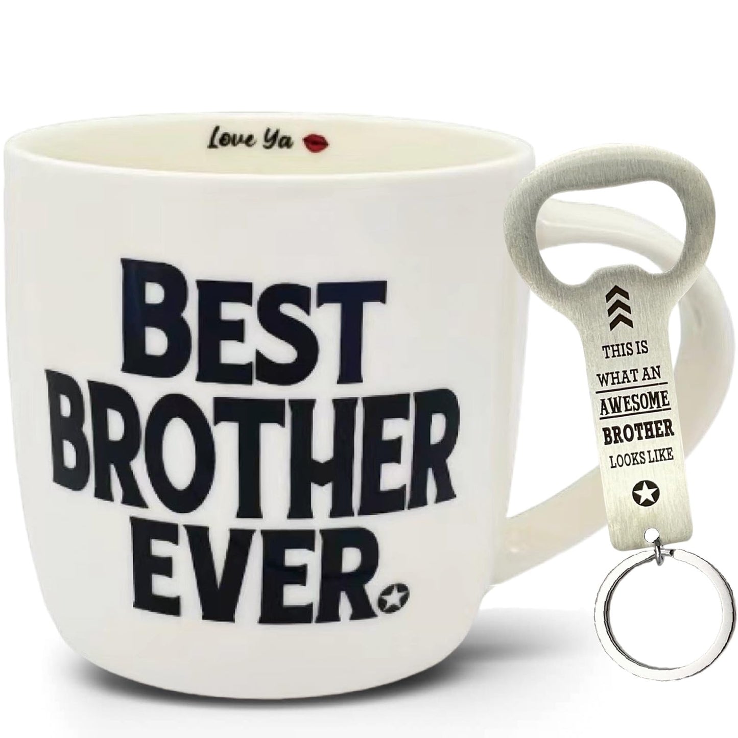 Best Brother Ever Mug, Brother Coffee Mug Ceramic 12 Ounce, Brother Keychain Bottle Opener, Brother Gift from Sister, Brother Birthday Gift, Brother Cup from Sister, Brother Present from Sister