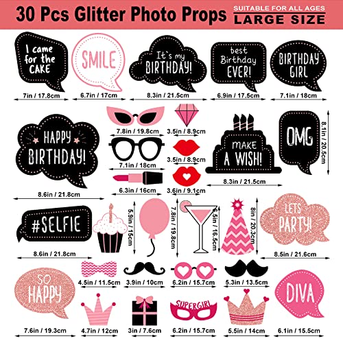 Birthday Photo Booth Props Kit - Happy Birthday Party Favors Supplies Bday Party Decoration Set with Real Glitter Cute Bda...