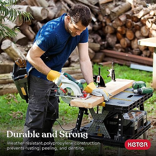 Keter Folding Work Table, Portable Workbench w/ 12" Clamps for Garage/Wood Shop - Heavy-Duty and All-Weather for DIY Home ...