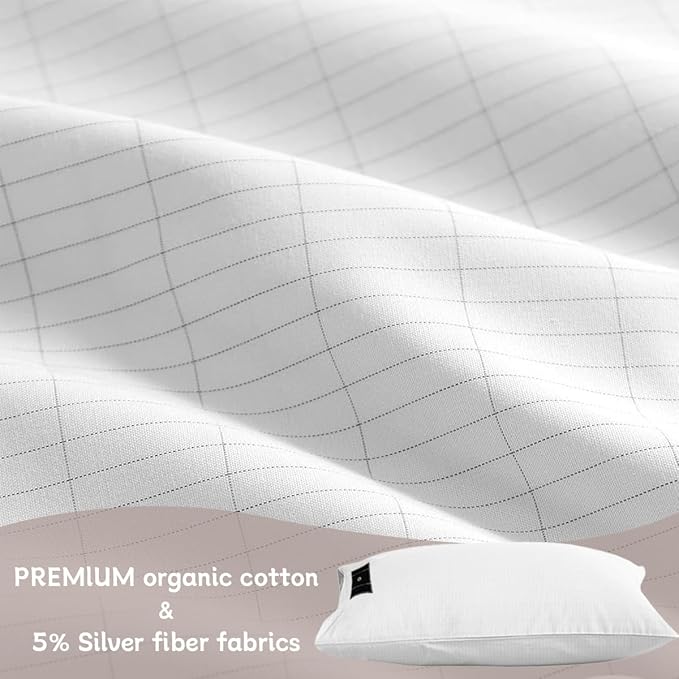 Grounding Pillowcase with Grounding Cord, Grounding Pillowcase Queen Contains Silver Fibers, Conductive Cotton Grounding Pillow Case, Improve Sleep, Relieve Pain (20x30IN, White)