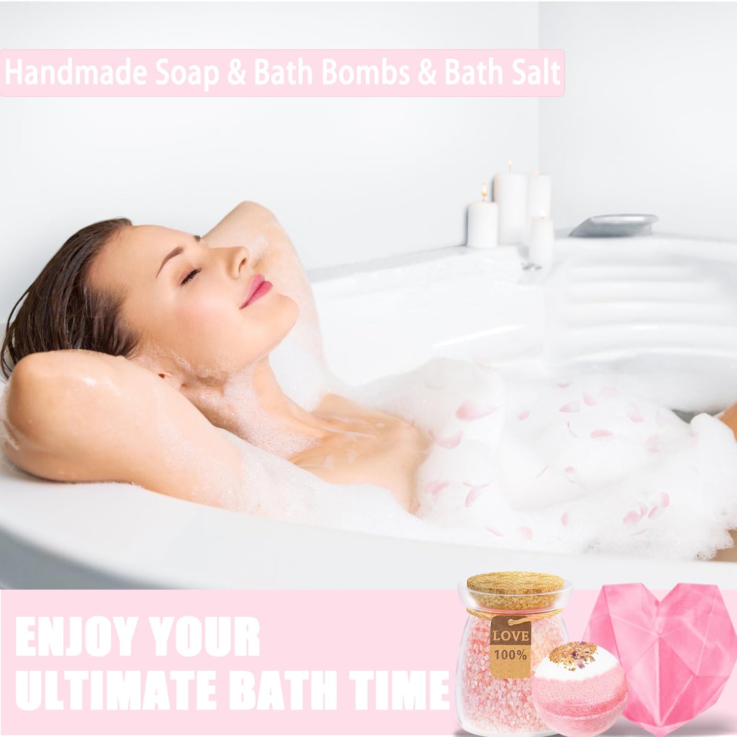 Acecreate Birthday Gifts for Women Self Care Gifts Get Well Soon Gifts, Rose Relaxing Spa Gifts Basket Care Package with Luxury Flannel Blanket, Unique Mothers Day Gifts Idea for Mom Pink