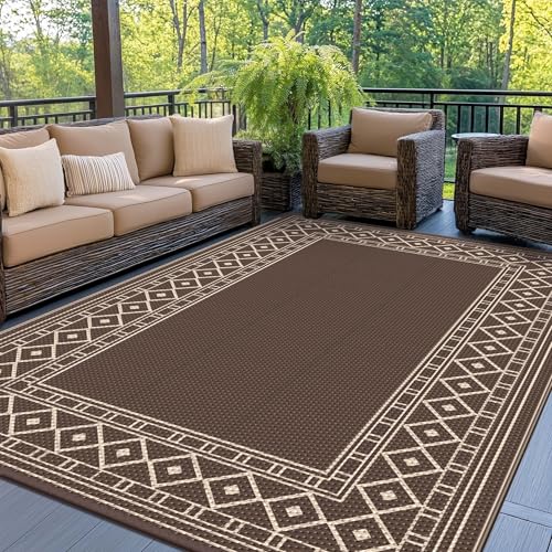 GENIMO Outdoor Rug Waterproof for Patio Decor, 5'x8' Reversible Plastic Straw Rug Carpet, Camping Mat for Outdoor, RV, Bac...