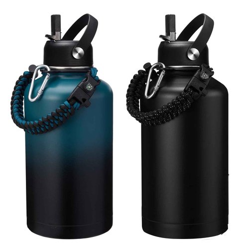 VICKNIY 2 Pack 64oz Insulated Water Bottle (Black & Indigo) Bundle