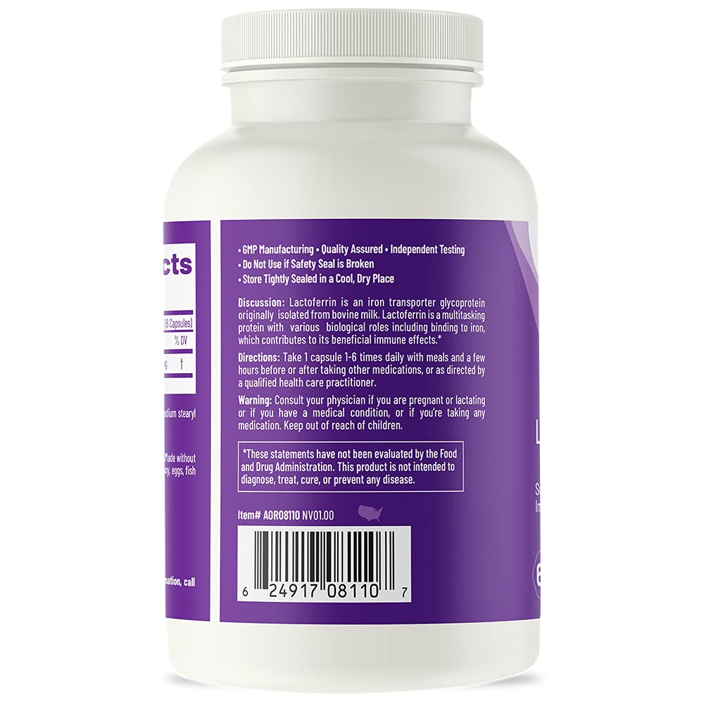 AOR, Lactoferrin - 250, Lactose Free Natural Supplement to Support Iron Absorption and Immune Modulation, 60 Servings (60 Capsules)