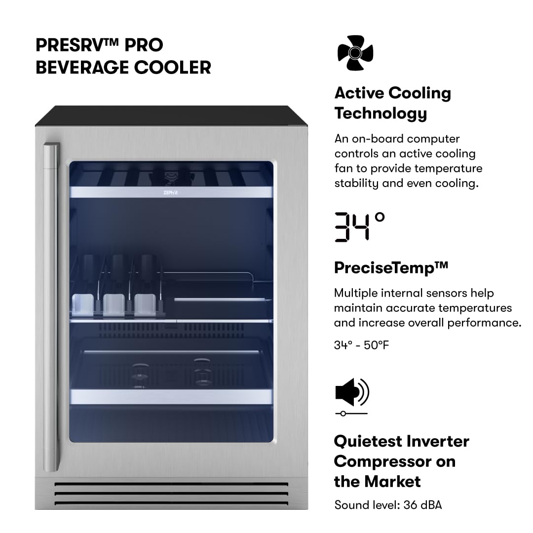 Zephyr 24" Wine Fridge & Beverage Refrigerator Single Zone Under Counter - Mini Wine Cooler Cellars Small Beer Fridge Cabinet Drink Chiller Freestanding Wine Beverage Cooler, 7 bottles,112 cans