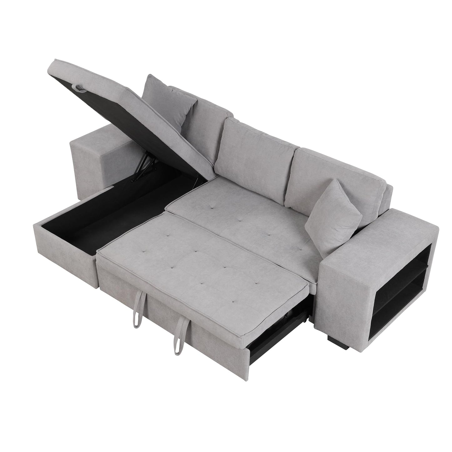 Eafurn 104.5" Reversible Sleeper Sectional Sofa Bed, Tufted L Shaped Convertible Pull Out Sectional Sofa Bed with Storage Chaise Lounge and 2 Stools for Living Room Apartment