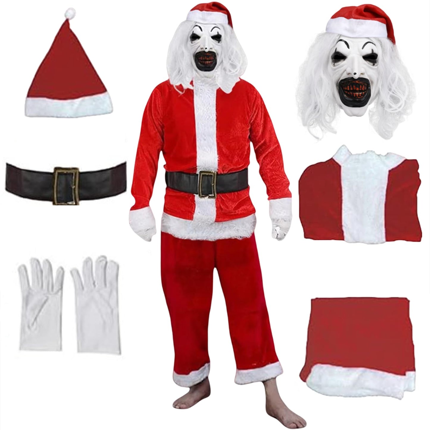 Buyoem Art the Clown Costume Cosplay Halloween The Killer Clown Christmas Costume Cosplay Mask Full Set (Christmas Costume, XL)