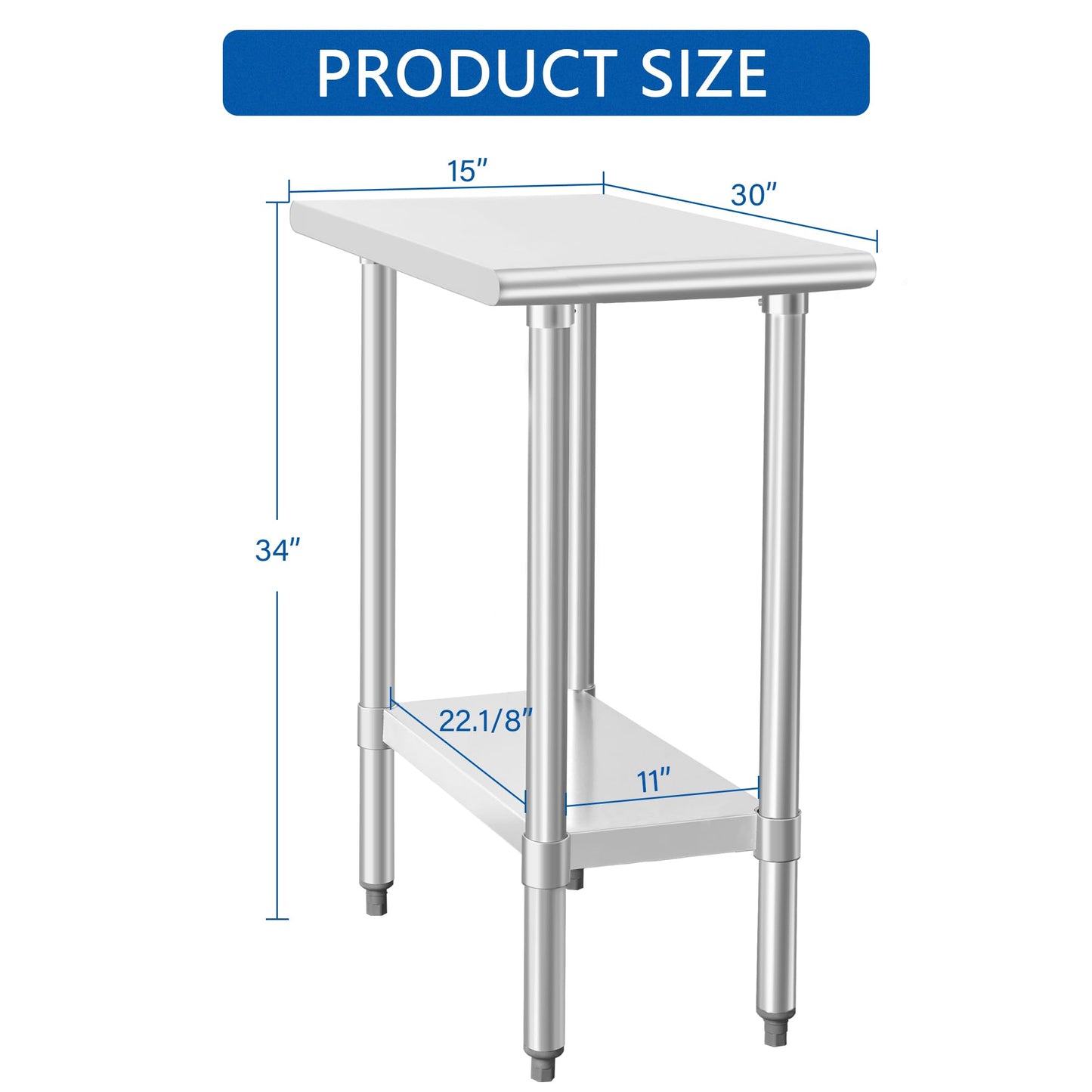 HARDURA Stainless Steel Work Table Commercial 30×15 Inches Kitchen Prep Table and Heavy Duty Commercial Workbench NSF 430 with Undershelf and Galvanized Legs