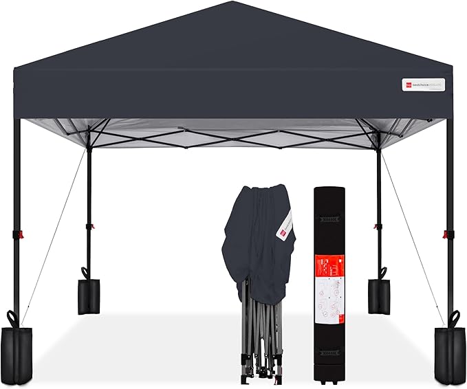 Best Choice Products 10x10ft 1-Person Setup Pop Up Canopy Tent Instant Portable Shelter w/ 1-Button Push, Case, 4 Weight B...