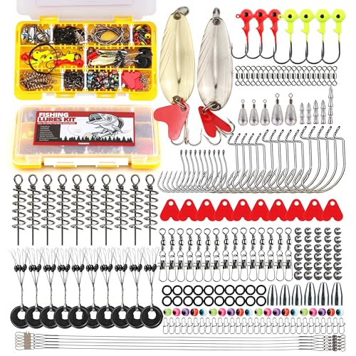 PROBITE Fishing Tackle Box Set – Lure Kit for Freshwater & Saltwater, Crankbaits, Spinnerbaits, Soft Plastics, Jigs, Weigh...