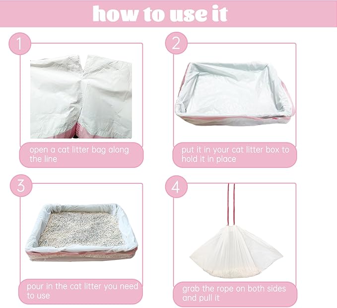 30 Count 37" x 18" Cat Litter Box Liners Large Drawstring Cat Litter Bags Pink Pan Liners for Pet Litter Tray