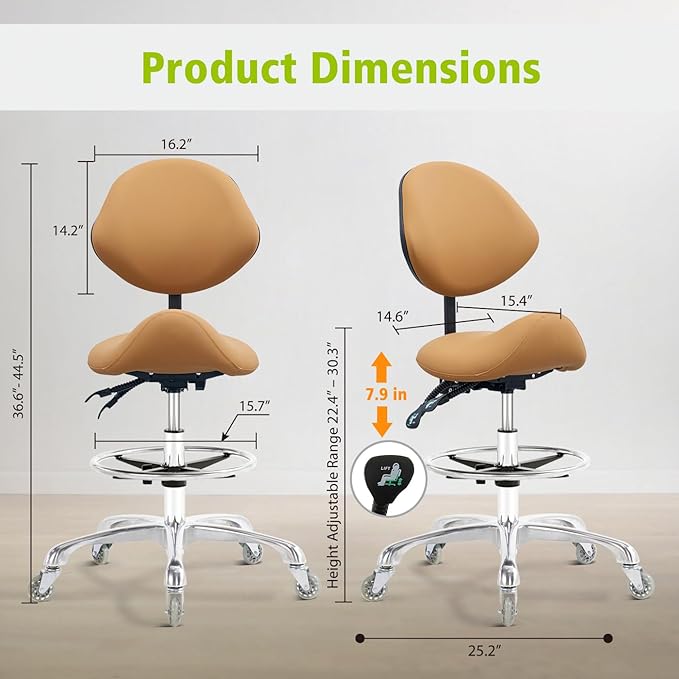 Nolasalon Saddle Stool Chair with Wheels,Ergonomic Swivel Rolling Height Adjustable for Salon Beauty Clinic Dentist Tattoo Home Office