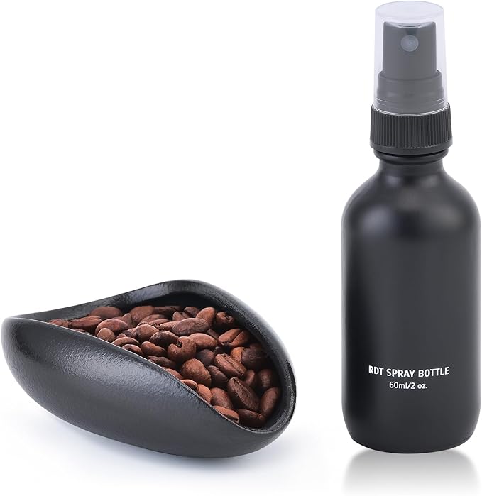 Coffee Dosing Cup with 60ml Spray Bottle - Espresso Bean Mister for Water Spritzer - Measuring Scale Cups for Dose Tray - Coffee Accessories Kit for Sprayer Atomizer Glass Black