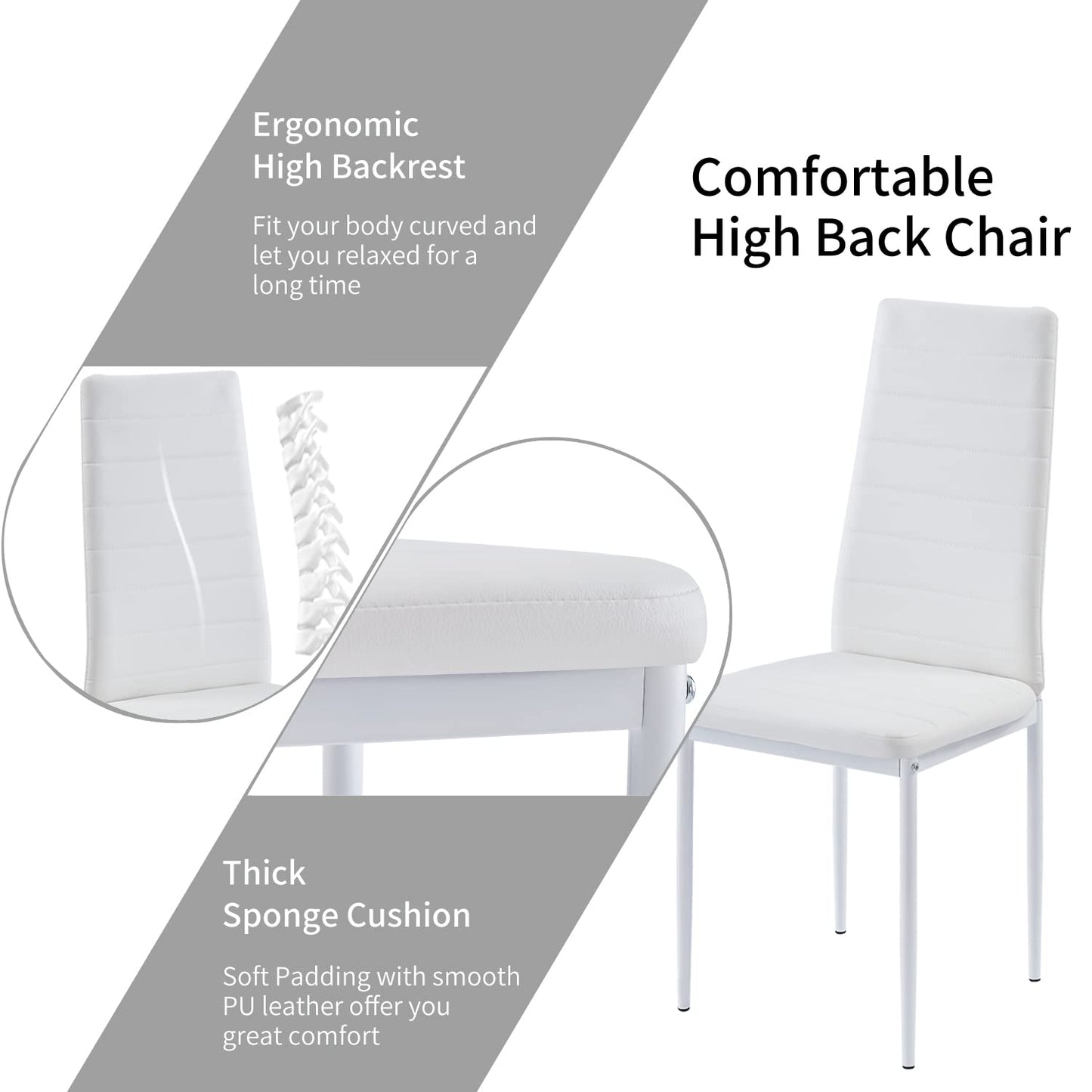 PEITAIKO 5 Pieces Glass Dining Table with Chairs Set for 4,Tempered Glass Table and PU Chairs Set Contemporary White Dining Room Set for Home Kitchen/Apartment and Restaurant