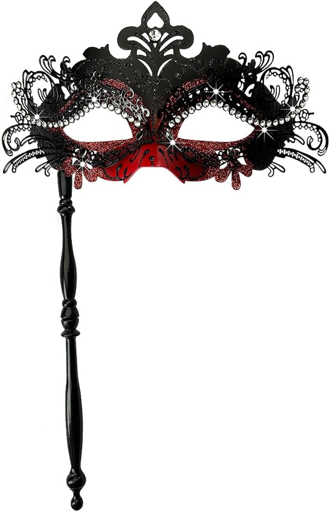 WILOVCOS Womens Masquerade Mask with Stick, Handheld Mardi Gras Mask,Venetian Party Masks