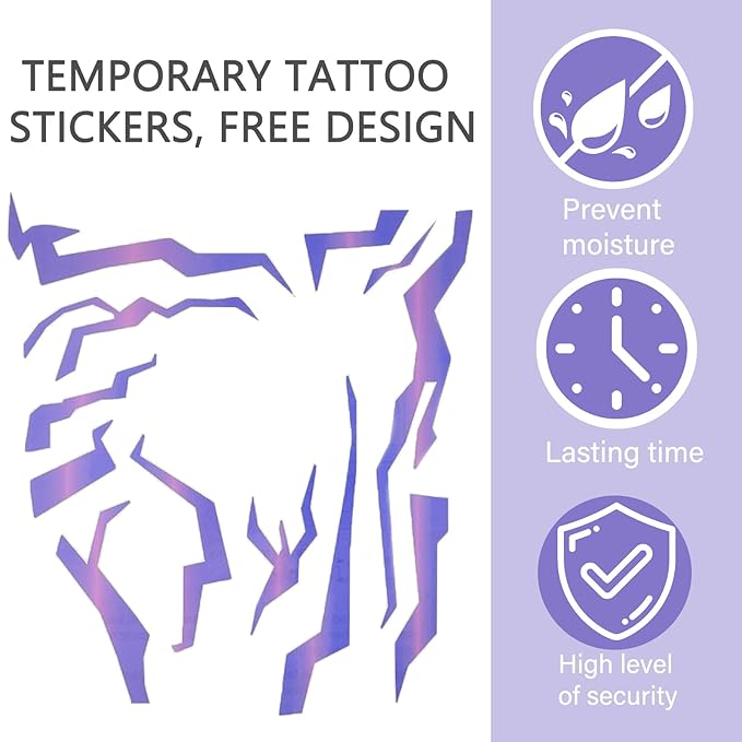 Ombre Patterns Temporary Tattoo, Movie Anime Purple Temporary Tattoos Dance Cosplay Tattoos Stickers Prop Cosplay Accessories，Cosplay, and Party Makeup (5pcs)