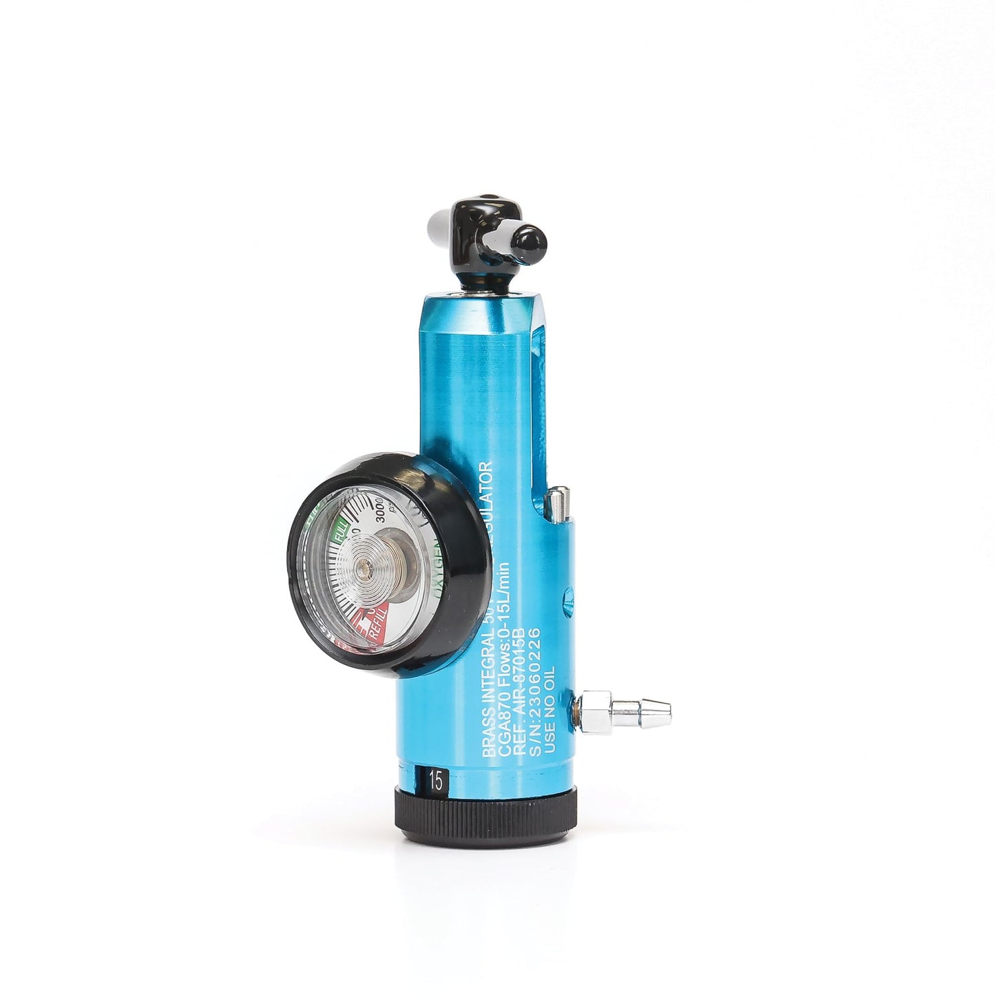 AireMed Oxygen Regulator 0-15LPM, CGA-870 Gauge Flow Rate – Includes Wrench Key, 5 Brass Yoke Washer Seals, and 2 Oxygen Tubing Swivel Connectors - Ergonomic Handle Design – Blue