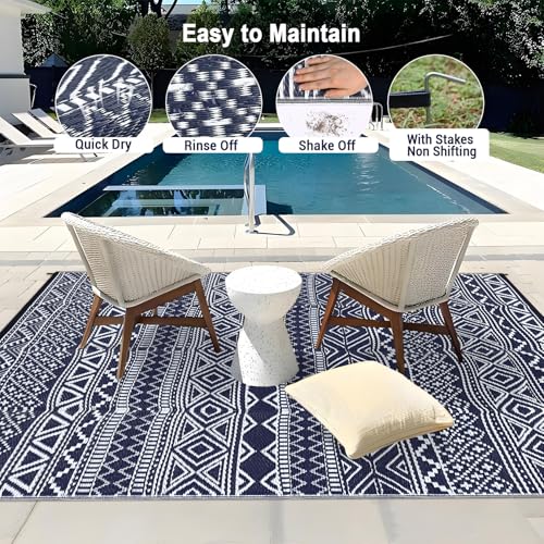 GarveeLife Outdoor Plastic Straw Rug 9x12 Waterproof UV Resistant Patio Rug Lightweight Floor Mat for Camping, Picnic, Bac...