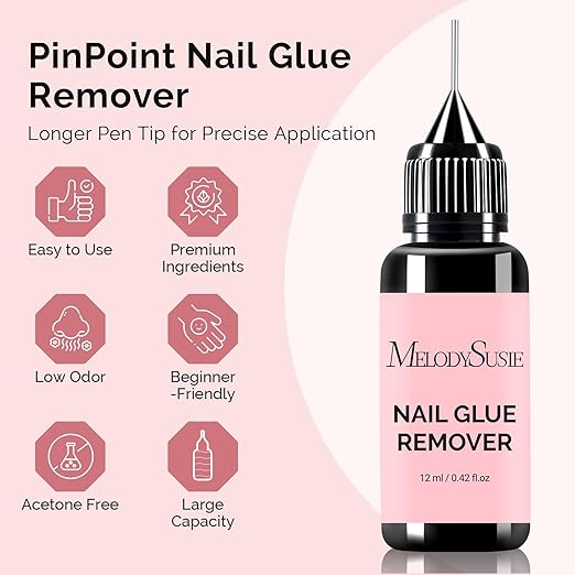 MelodySusie 2PCS Nail Glue Remover for Press on Nails, Acetone Free Nail Polish Remover Multi-Functional Liquid for Removing Glue from Nail Tips Full Cover Nails for Home and Salon Use