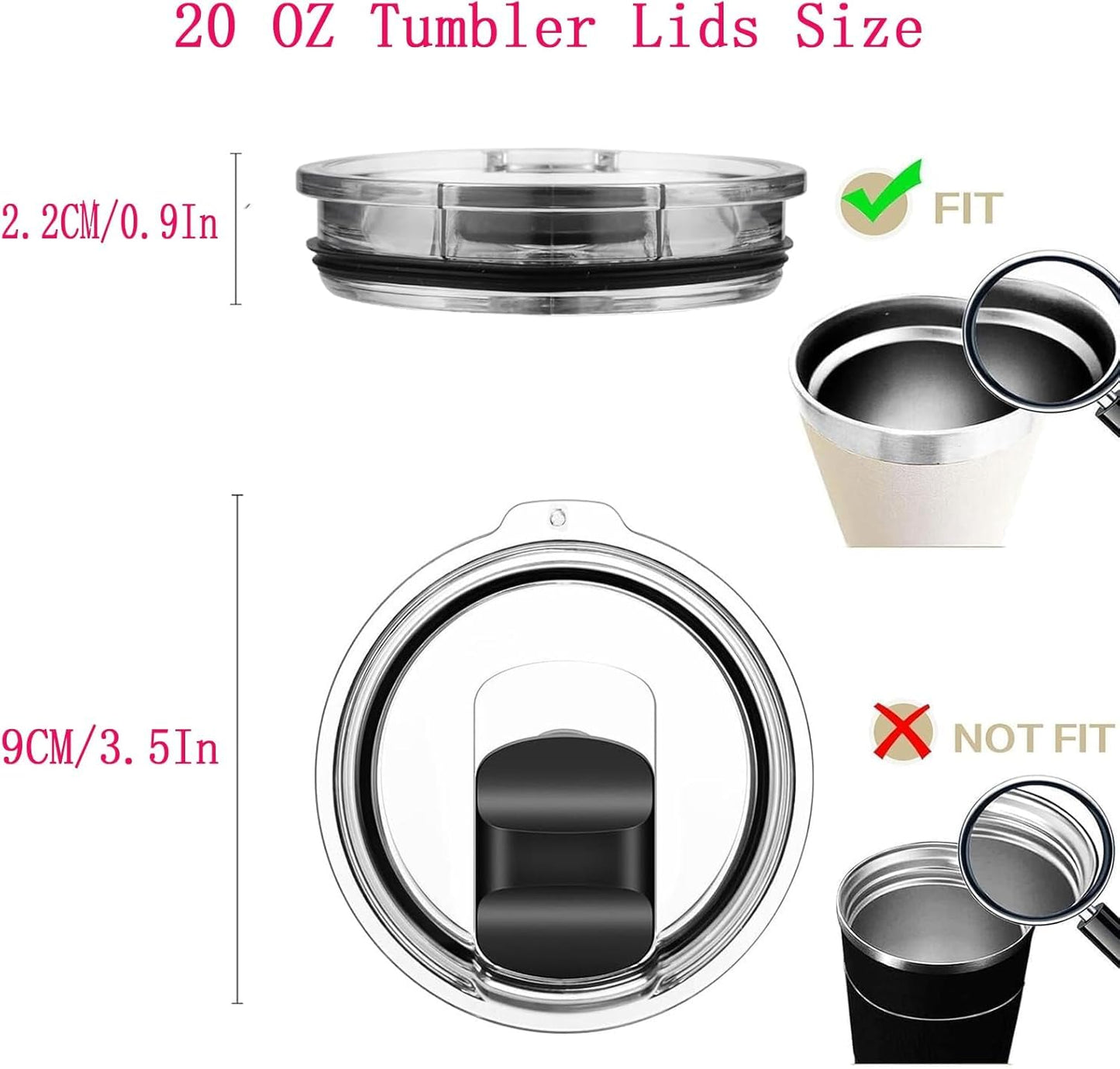 20 oz Tumbler Lids for Yeti, 4 Pcs Replacement Magnetic Spill-Resistant Lids for Yeti 20 oz Tumbler, 10 oz Mug, 10 oz Lowball with Magnetic Slider Switch, BPA Free