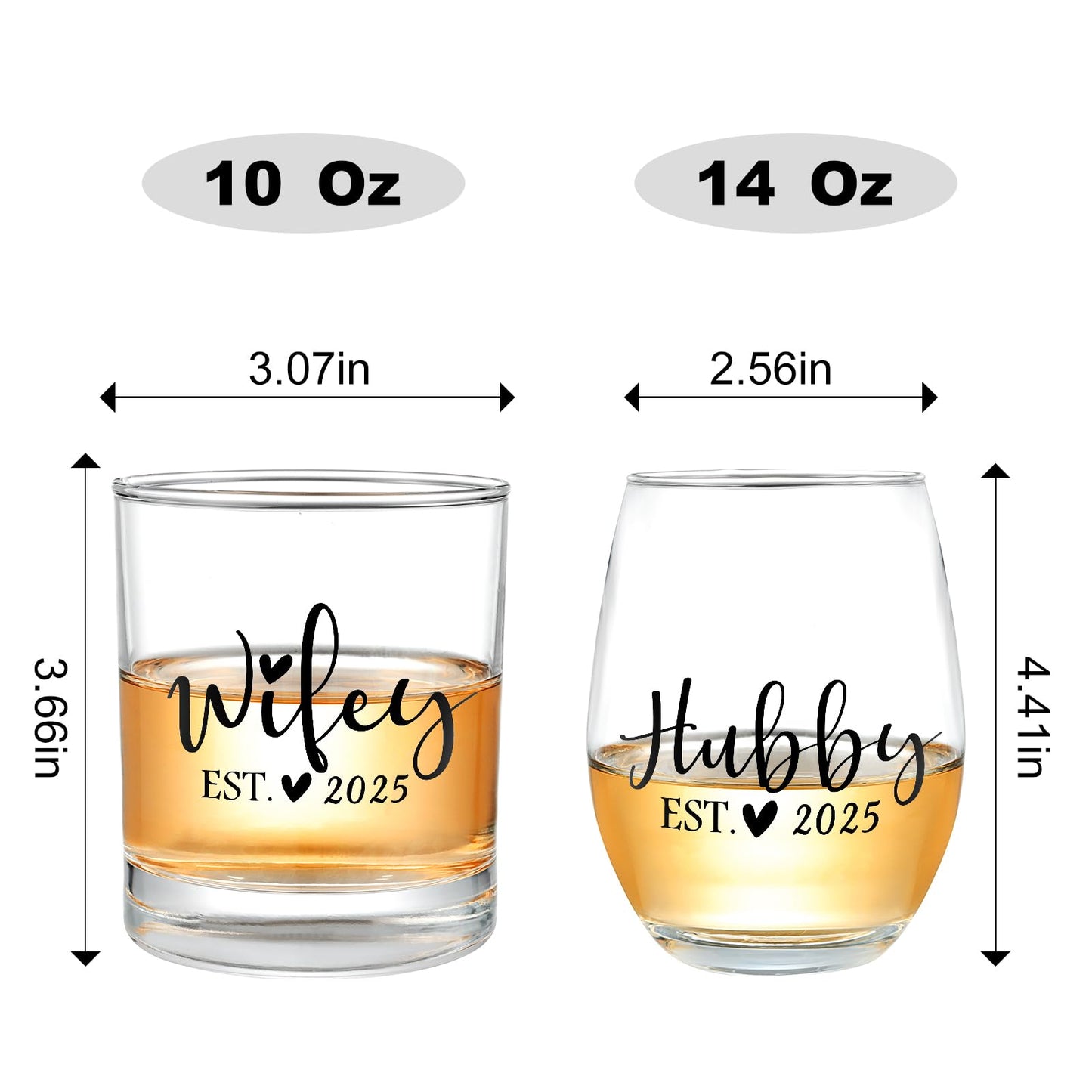 Jacriah Wedding Gifts for Couples - Hubby & Wifey EST 2025 Wine and Whiskey Glass Set - Engagement, Bridal Shower Gift for Newlyweds Mr. Mrs.