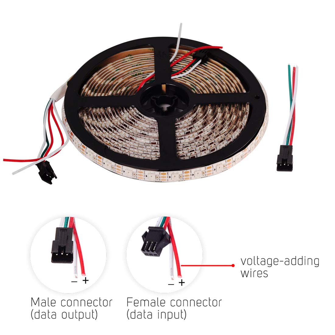 BTF-LIGHTING WS2812B RGB ECO LED Strip, Chasing Effects 5050SMD Individually Addressable 16.4FT 60Pixels/m 300Pixels Flexible Dream Color IP65 for Bedroom DIY Projects DC5V(No Adapter or Controller)