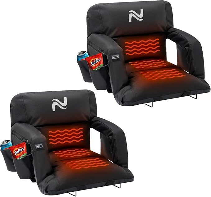 NAIZEA Wide Heated Stadium Seat for Bleachers w/Back Support & Cushion, Portable Bleacher Seats Foldable Stadium Chair with Armrests for Sports Events, Outdoor, Camping, Hiking-No Power Bank