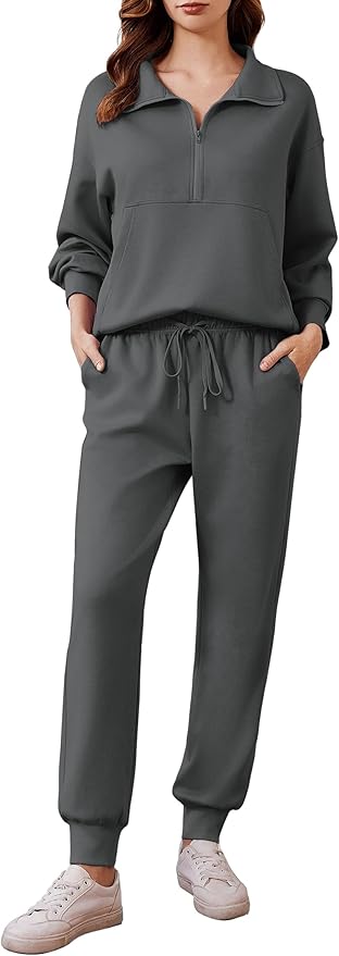 PINSPARK 2 Piece Sets for Women 2025 Fall Travel Outfits Long Sleeve Tracksuit Joggers Sets Half Zip Sweatsuit Matching Set