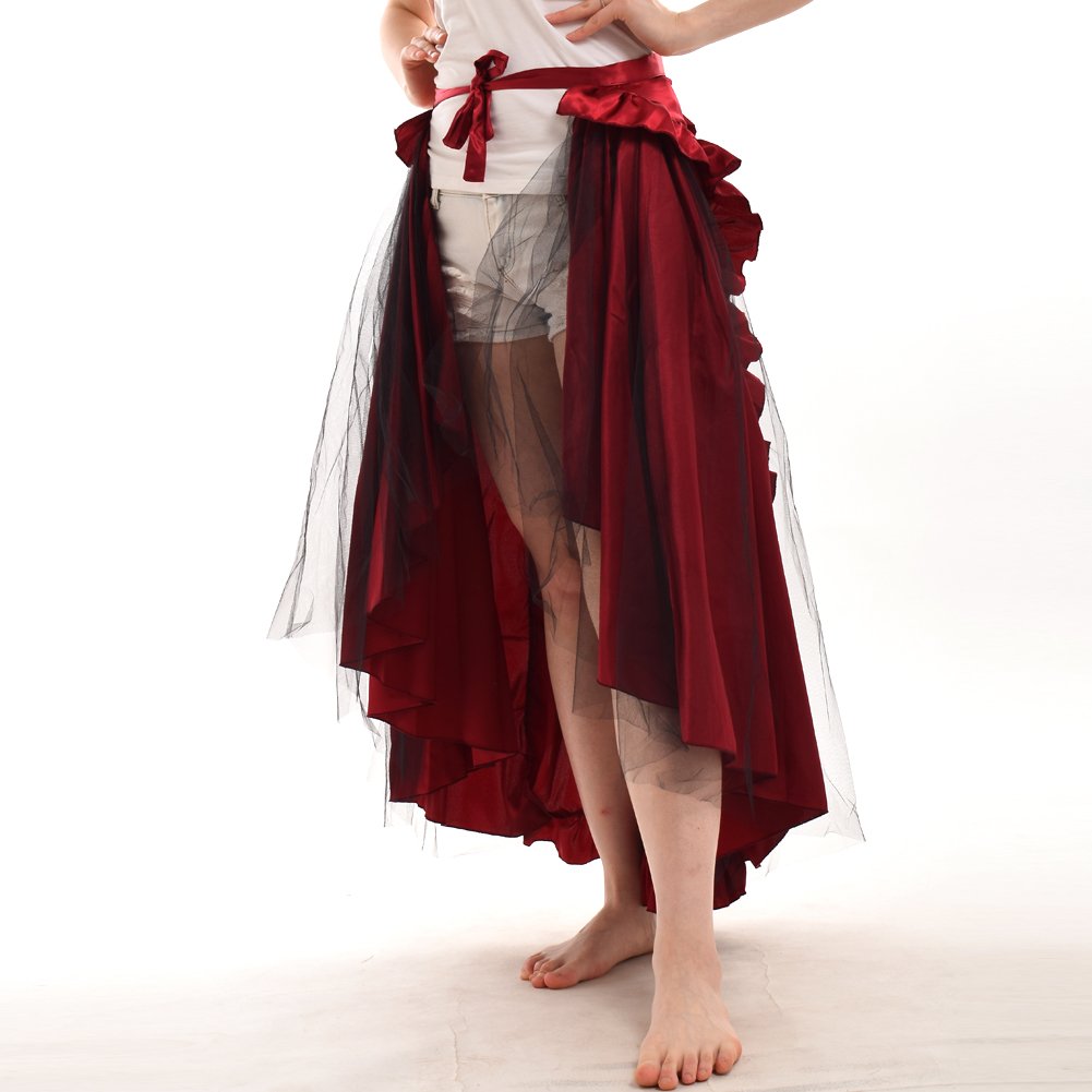 BLESSUME Punk Flounce Bustle Skirt Cape Red