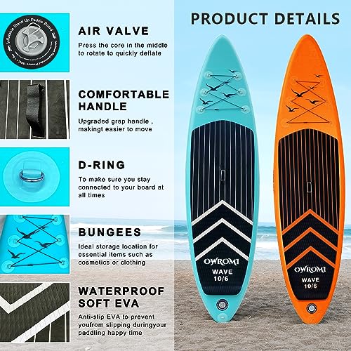 SUP Inflatable Stand Up Paddle Board 10'6" Ultra-Light Thick Paddleboard for All Skill Levels ISUP Paddle Board with Acces...