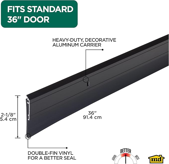 M-D Building Products 05652 All-Season Door Sweep, Heavy Duty Aluminum and Vinyl, Ideal for Residential & Commercial Use, Easy Installation, Ensure Comfort and Save Energy (36 Inch, Bronze)