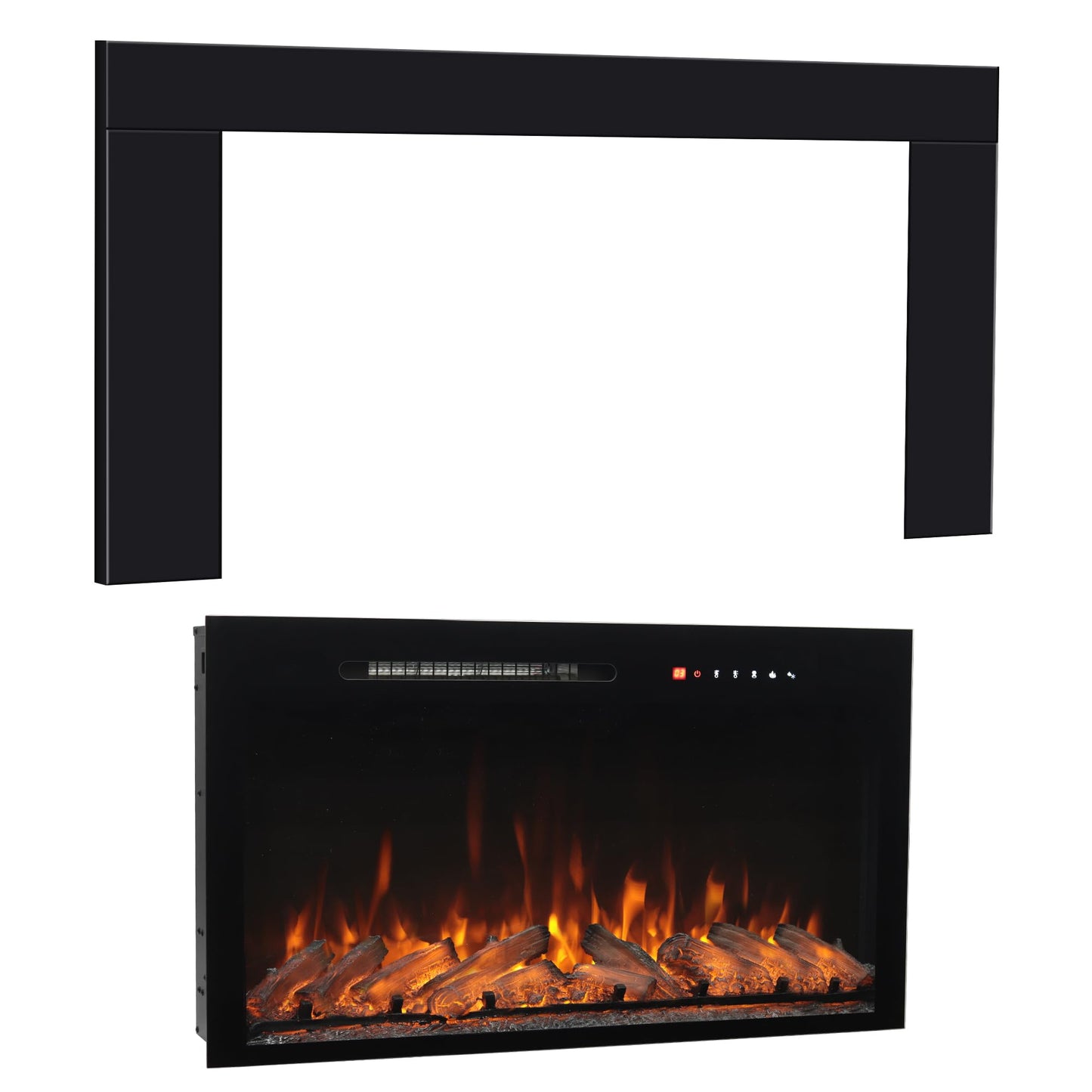 Oxhark Flame 36 Inches Electric Fireplace Insert with Trim Kit, Wall Mounted & Recessed Electric Fireplace Inserts with 8 Flame Colors, Remote Control, 6 Levels Brightness, 9H Timer, Black, 1500W/750W