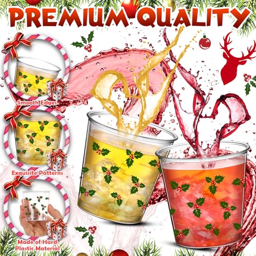 Nuogo 100 Pcs Disposable Christmas Glasses, 2.87oz Plastic Clear Holiday Glasses Mini Cups for Christmas New Year Party Gi...