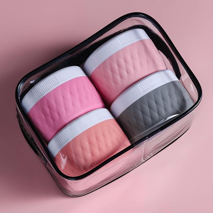Travel Containers for Toiletries, Silicone Cream Jars BPA-Free, TSA Approved 2oz Travel Size Containers, Leak-proof Silicone Jars with Lid for Cosmetic Face Hand Body Cream (4 Pack)
