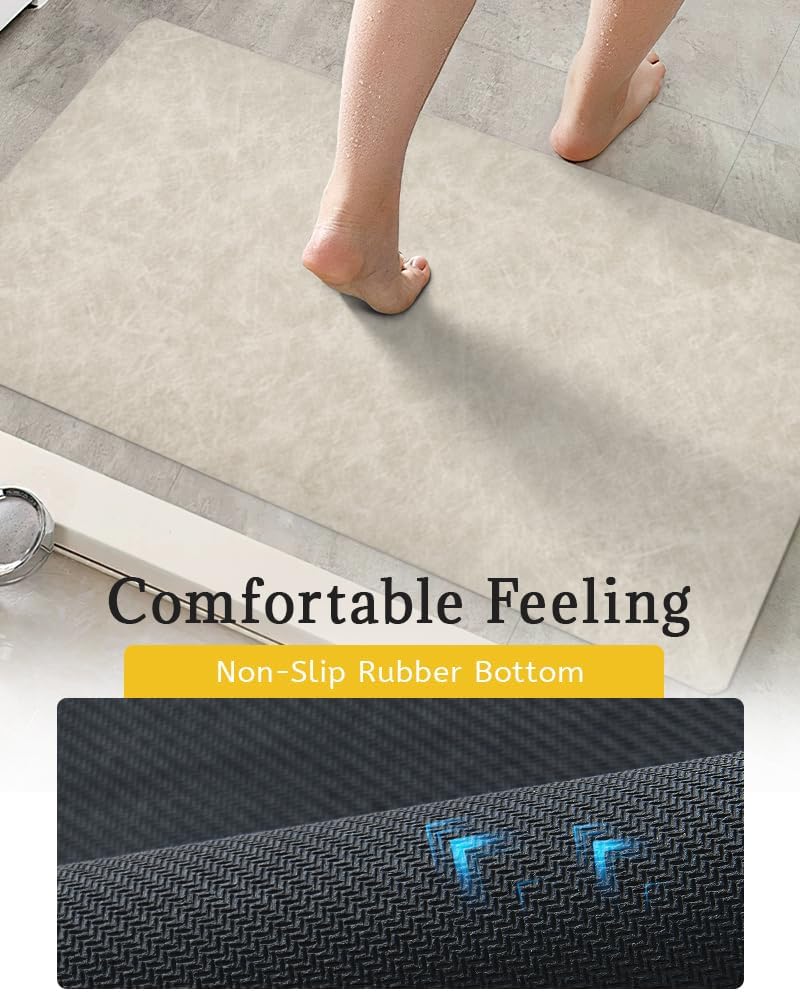 Bath Mat Rug, Rubber Non-Slip Quick Dry Absorbent Thin Bathroom Rugs Fit Under Door Bathroom Floor Mats-Shower Rug for in Front of Bathtub, Sink, Shower Room(Light Brown,24"x48")