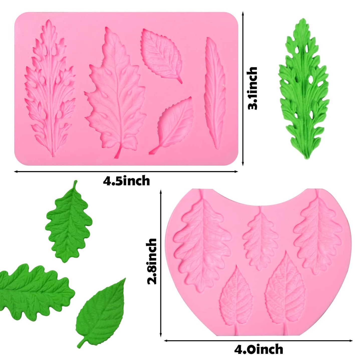 Blackberry Leaf Silicone Chocolate Molds, Fern Oak Fondant Leaf Mold, for Birthday Cake Decoration, Baby Shower, Wedding Cupcake Topper Candy Polymer Clay, 2 Pcs