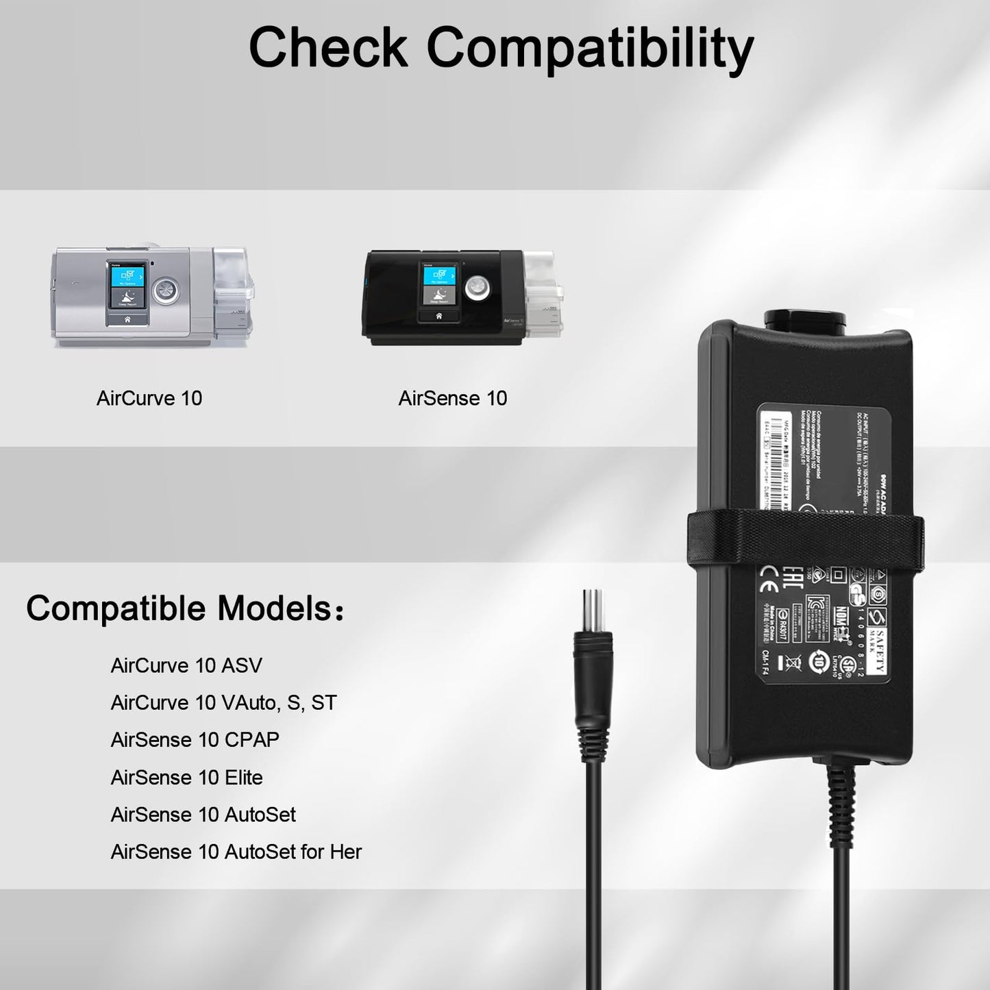 JUYOON 24V 3.75A 90W Charger Compatible with Resmed AirSense 10 AutoSet S10 AirCurve 10 S ST ST-A Supplies 370001 370006 DA-90-F24 AC Adapter Power Cord