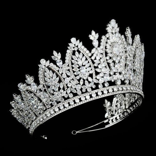 QXMYOO Large Wedding Crowns Cubic Zirconia Sweet 16 Birthday Prom Quinceanera Tiaras for Women CZ Crystal Bridal Headpieces (Silver)