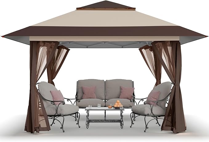 CROWN SHADES 13x13 Pop Up Gazebo, Canopy Tent, Gazebos on Clearance - Outdoor Gazebo for Backyard & Patio Furniture - Carp...
